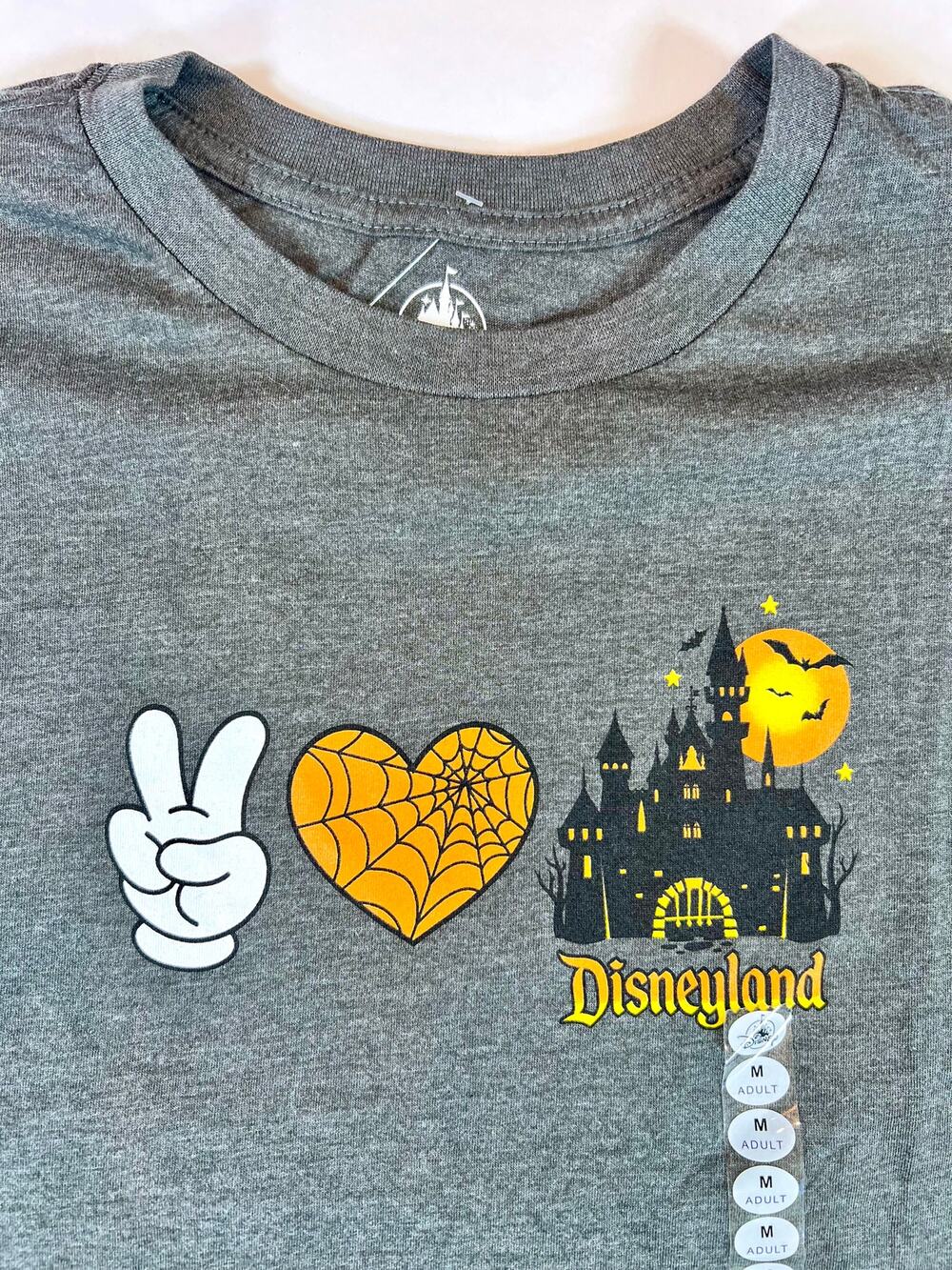 Disney Parks Disneyland Halloween "Peace Love Mickey" Adult Gray Tee - Size Med